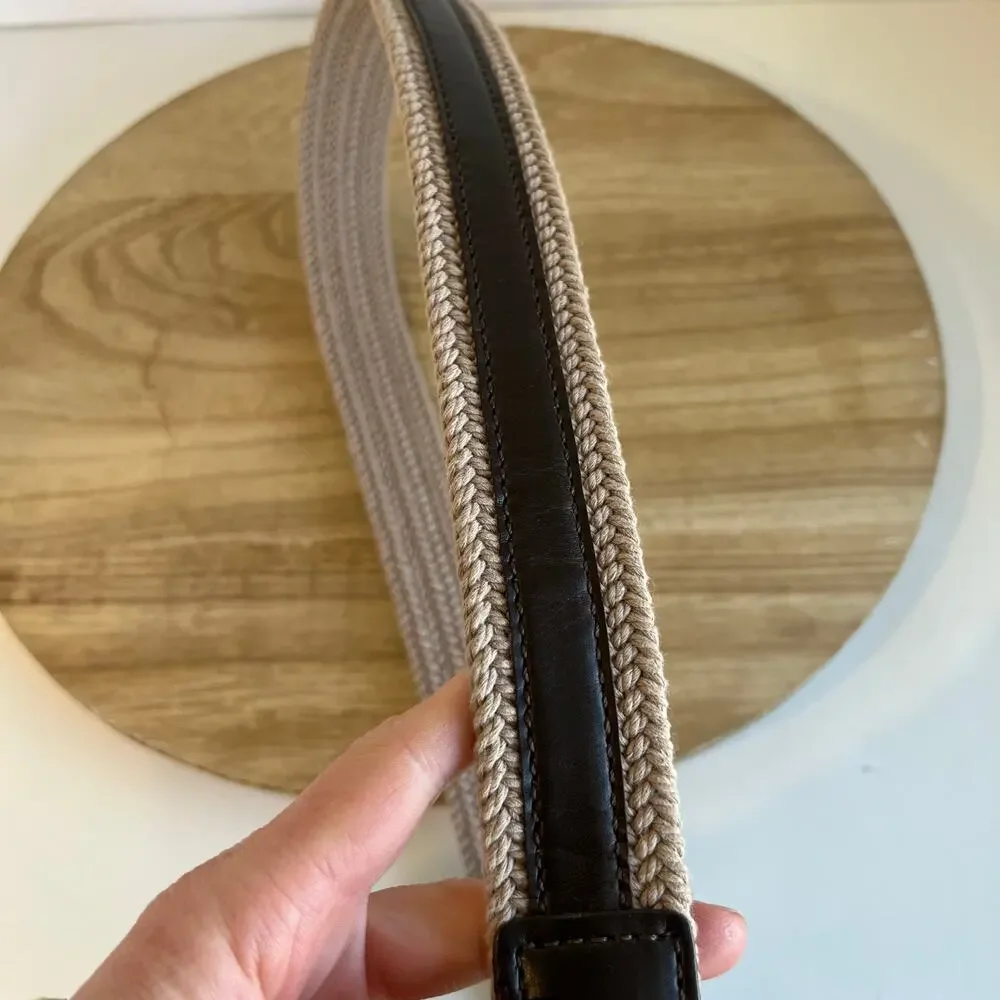 Columbia 90s Brown Genuine Leather Natural Fiber Woven Belt Size XL